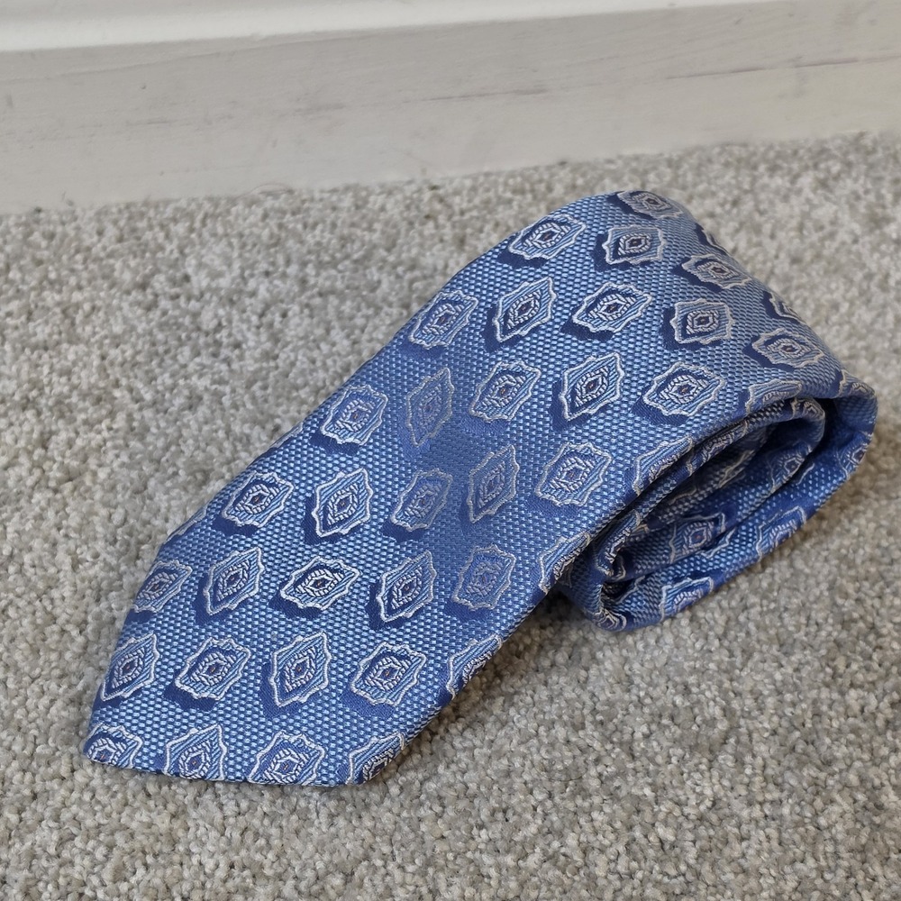 ETON Blue‎ Geometric Medallion 100% Silk Tie Made In Italy Luxury Necktie